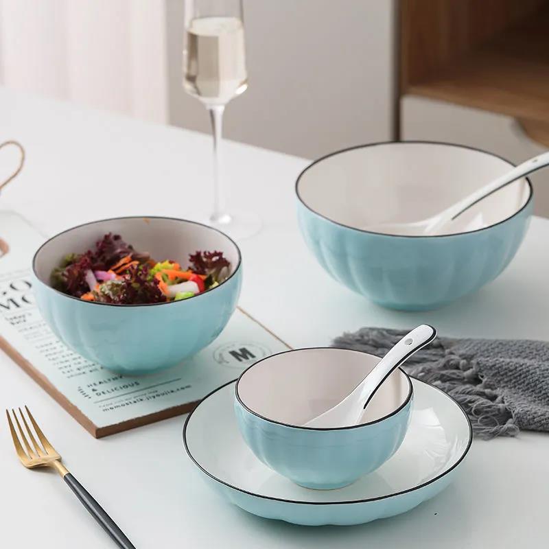 Набор бытовой посуды, креативная керамическая тарелка, японская миска для супа с лапшой, миска для еды, миска с тыквой, тарелка, обеденная тарелка, блюдо
