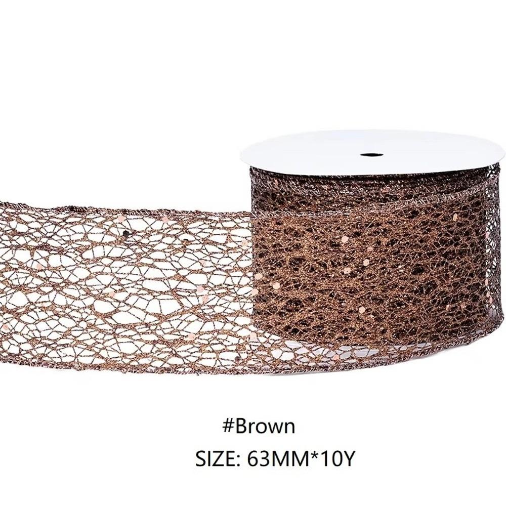 Glitter Sequins Glitter Mesh Ribbon 63mm Width Organza Ribbon Wired Edge Ribbon Party Decoration