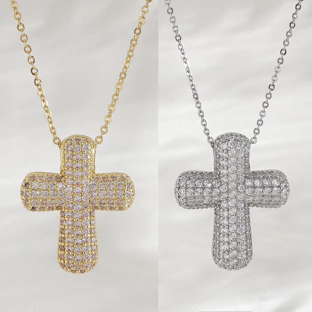 MHS.SUN Luxury Zircon Bubble Cross Pendant Necklace for Women Men Fashion Gold/Silver Color Religious Crosses Jewelry Gift