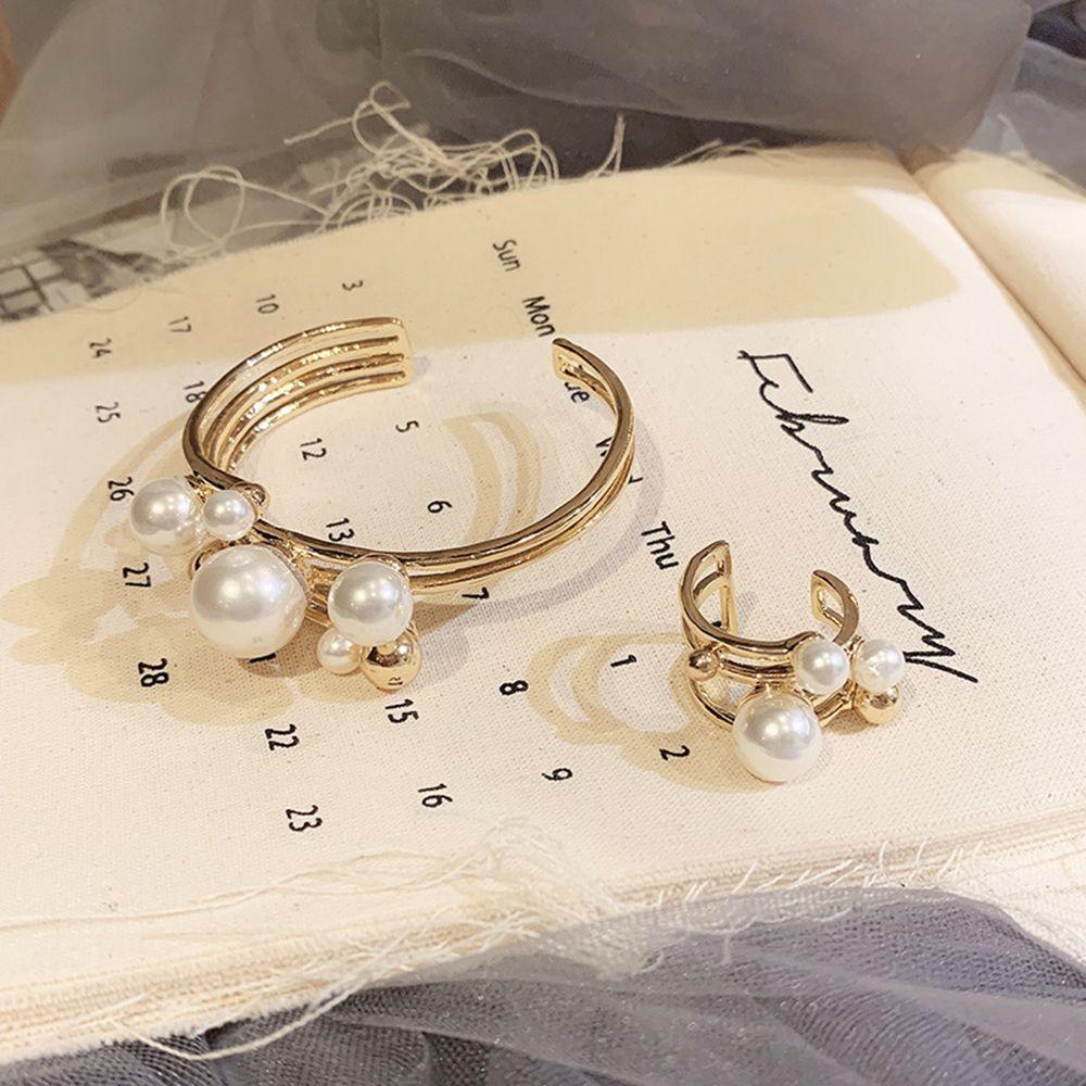 Модные ювелирные изделия Золотой металлический браслет нерегулярный геометрический браслет большое жемчужное кольцо двухслойное кольцо