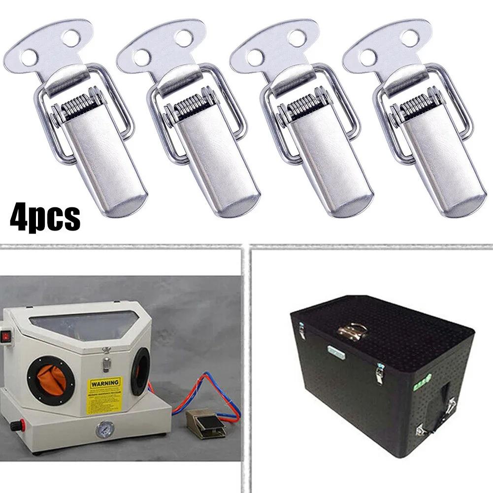 4PCS Hardware Cabinet Boxes Spring Loaded Latch Catch Toggle Hasp Mild Steel Hasp For Wood Box Clasp Closures Crate Lock