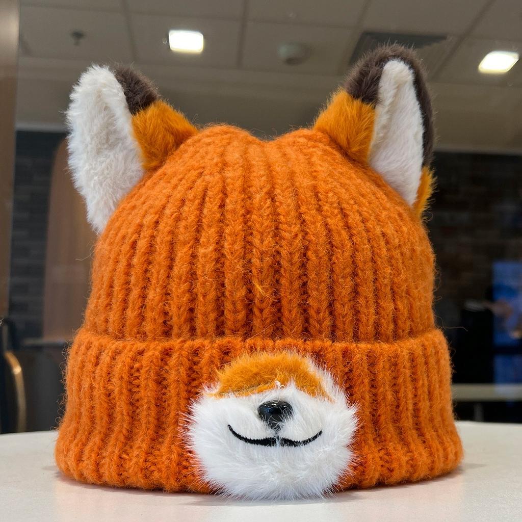Cute Fox Nick Anime Cartoon Knitted Hat Female Autumn and Winter Warm Versatile Face Small Ear Protector Wool Hat