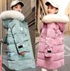 Модная зимняя куртка для девочек, сохраняющая тепло, большой меховой воротник, пальто с капюшоном для детей