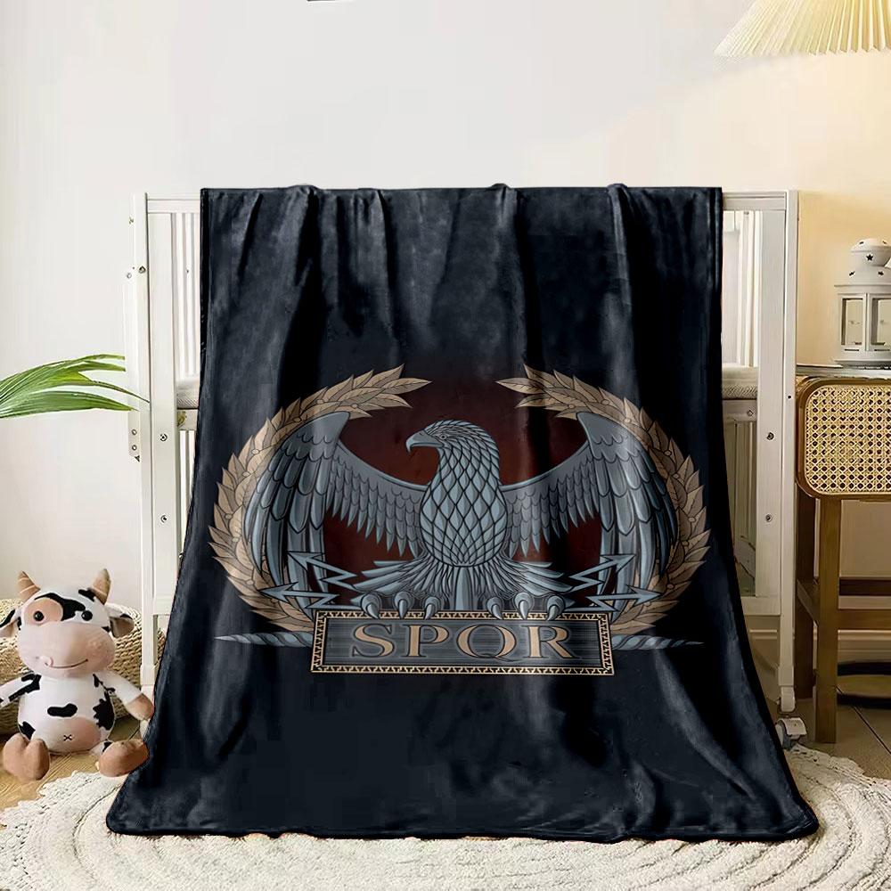 An eagle with outstretched wings, surrounded by laurel leaves and SPQR text. for all seasons blanket lunch break throw gift