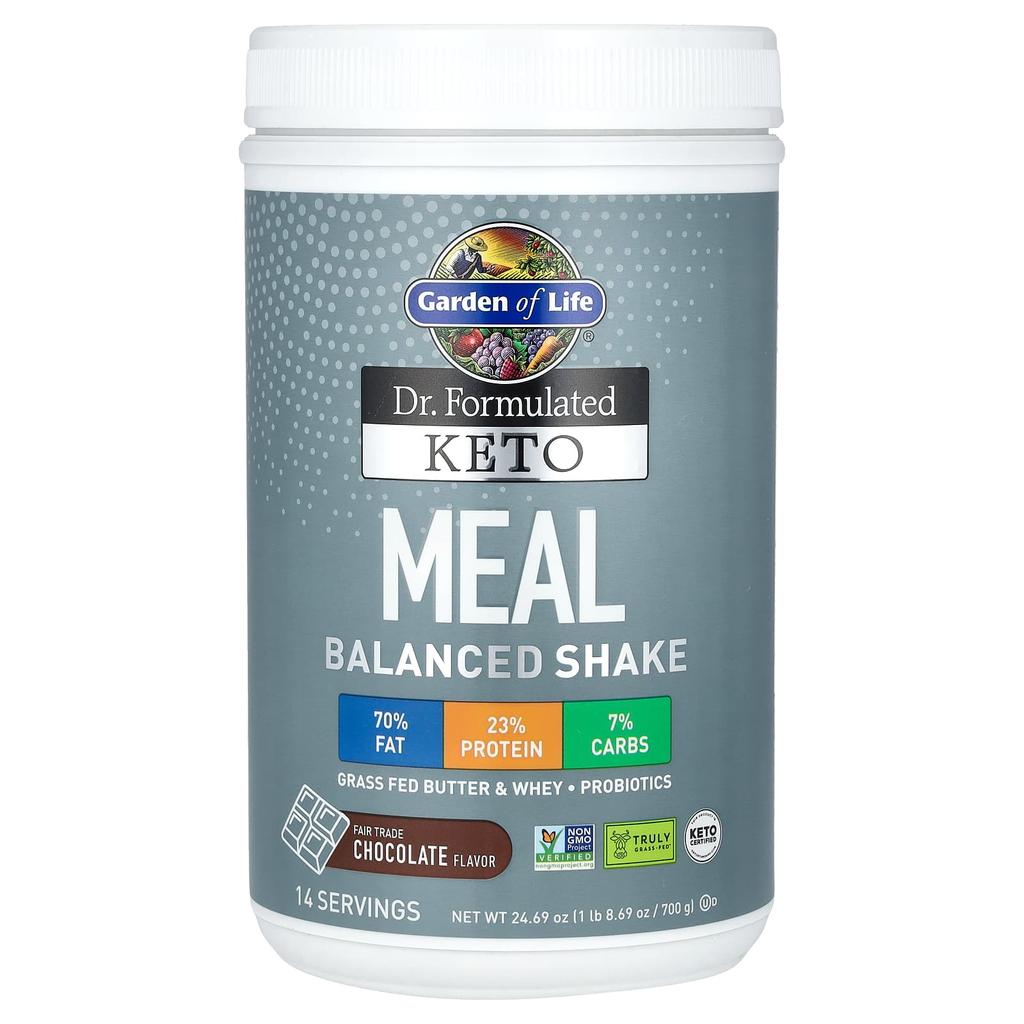 Garden of Life Dr. Formulated Keto, Keto Meal Balance Shake, Chocolate, 1.54 Lbs (700 G)