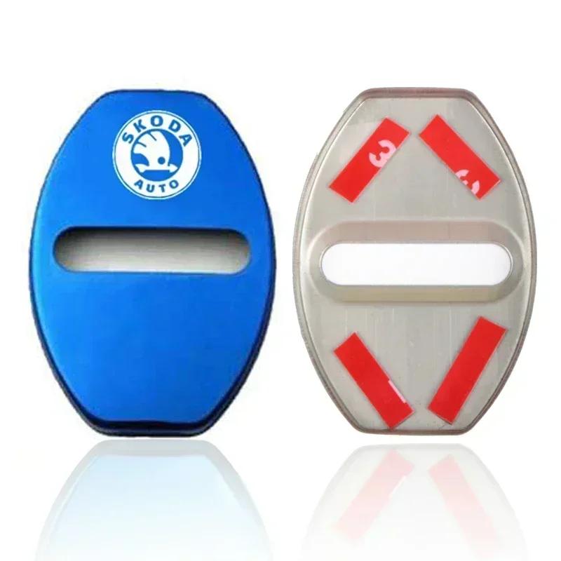 WOHE7 4Pcs Metal Car Door Lock Protective Cover Anti Rust Emblem Case for Skoda Octavia Kodiaq Fabia Superb Rapid A7 2020 Accessories
