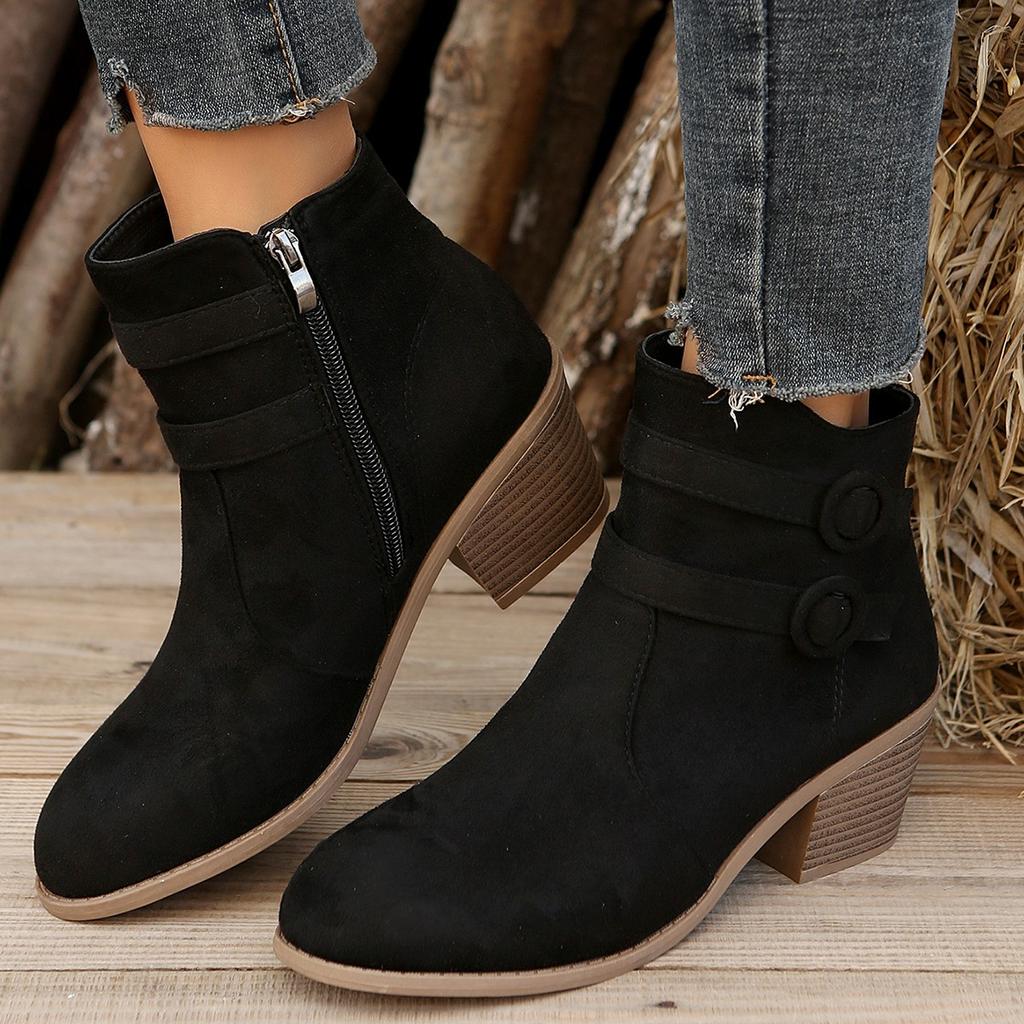 Fashion 2024 Winter Retro Women's Shoes New Square Heel Ankle Boots Fashion Zipper Platform Female Boots