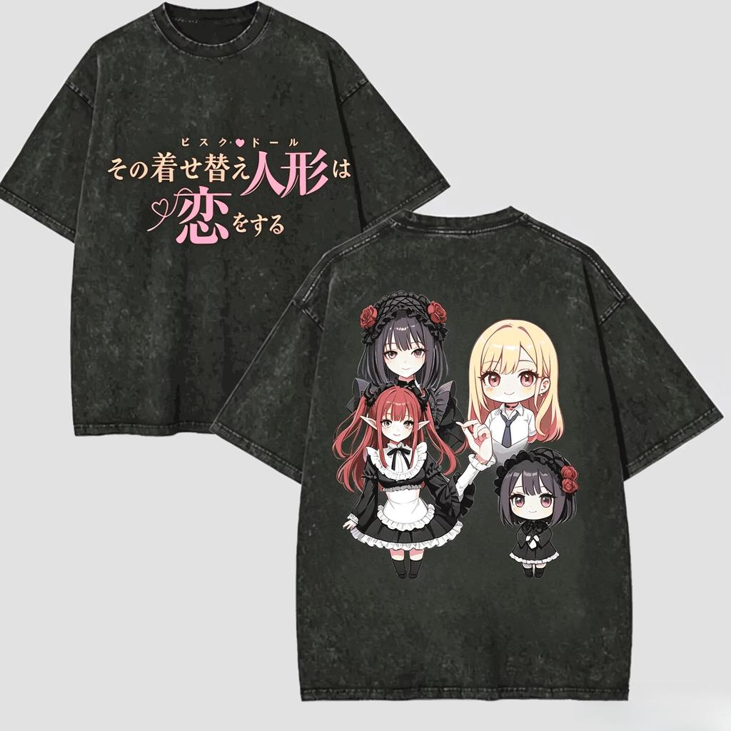 Hot Sale My Dress Up Darling Anime Kitagawa Marin Washed T Shirts Men Women Trendy Harajuku Tshirt Short Sleeve Casual Clothing