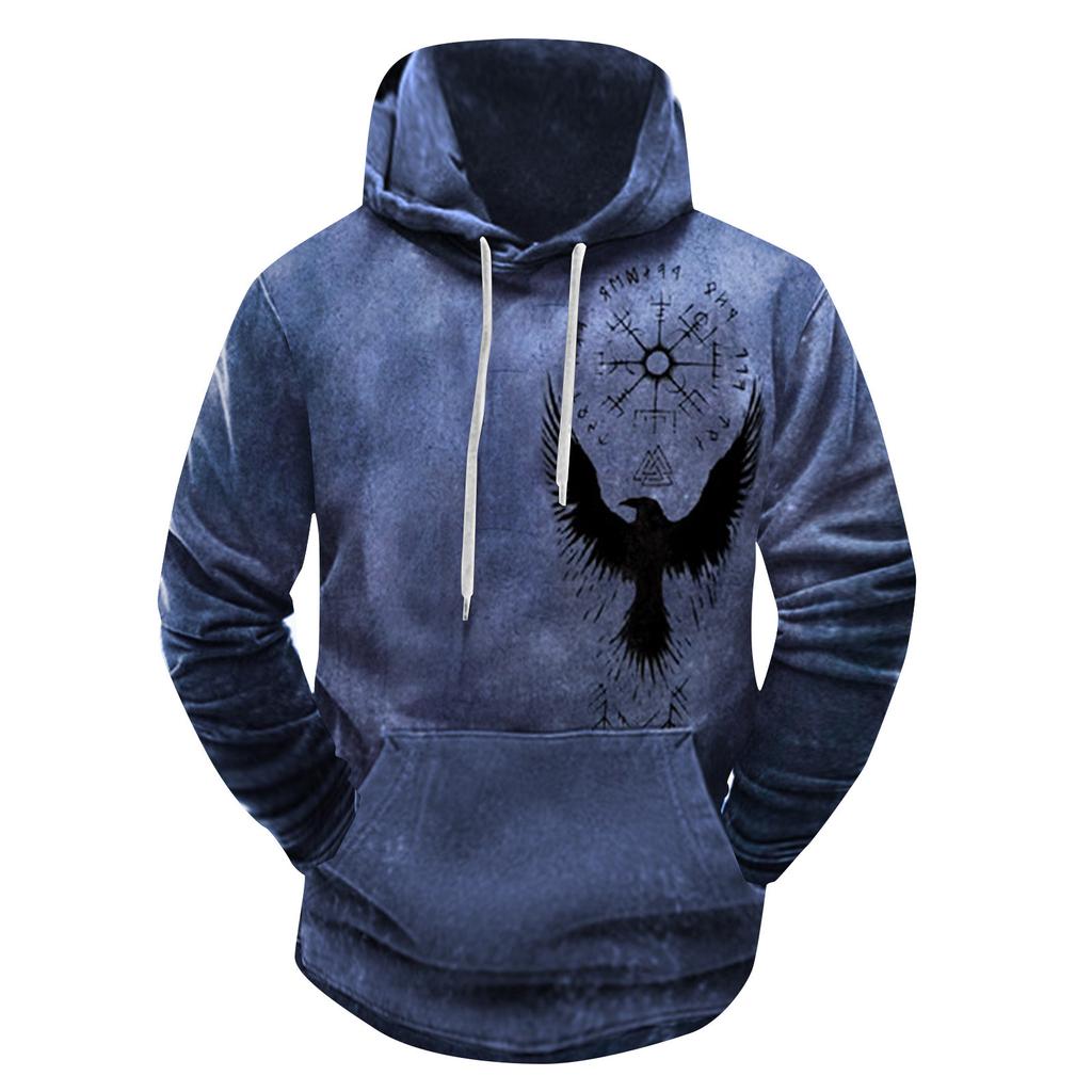 Модный свободный мужской и женский свитер с капюшоном с длинным рукавом и принтом