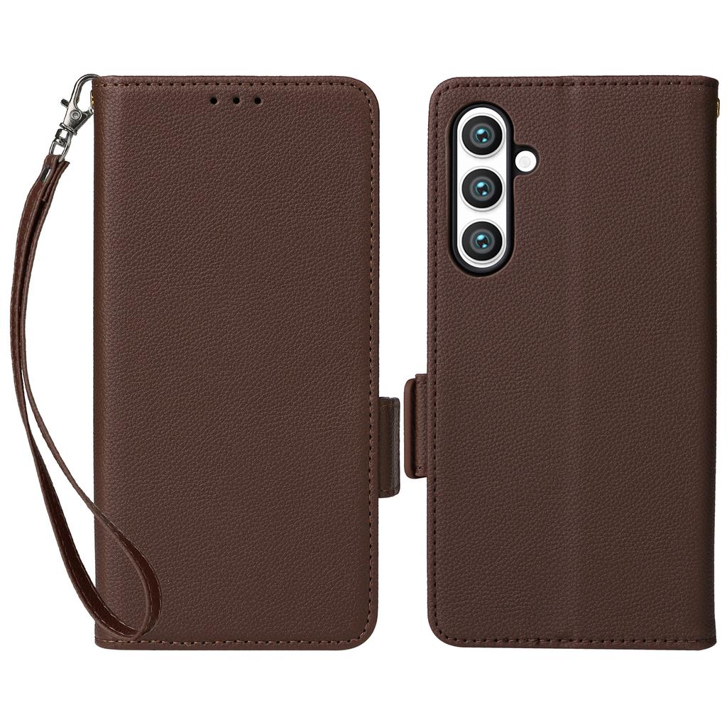 For Samsung Galaxy S24 FE Case with Wrist Strap Litchi Texture PU Leather Wallet Phone Cover