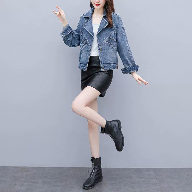 Весенне-осенняя джинсовая куртка женская короткая Ins Tide весна-осень корейская повседневная свободная и тонкая универсальная куртка верхняя часть