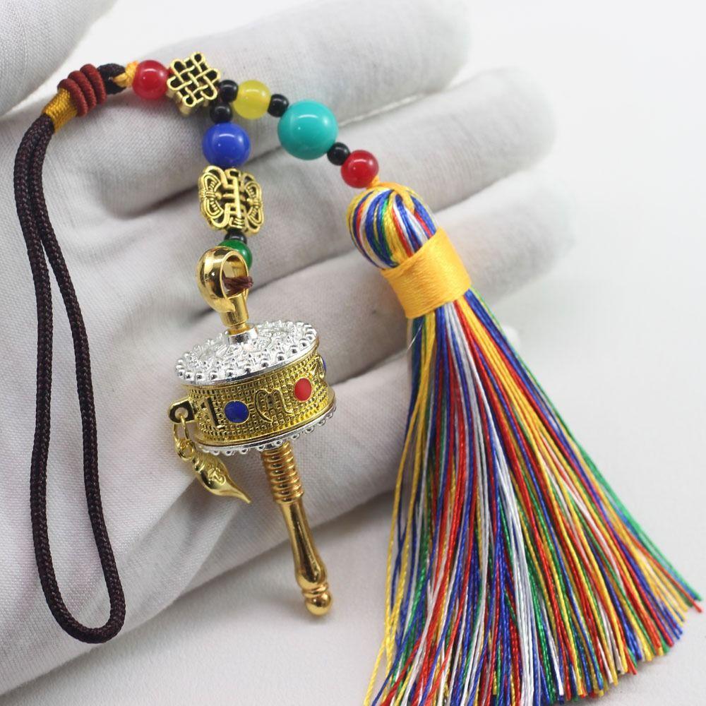Colourful Tibetan Prayer Tassel Pendant Tassel Spinning Wheel Keyring  Hanging Ornaments