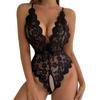 New Sexy Lingerie Women Bodysuit Sleepwear Open Crotch One Piece Transparent Lace Teddy Deep V Open Bra Crotchless Underwear Set for intimate