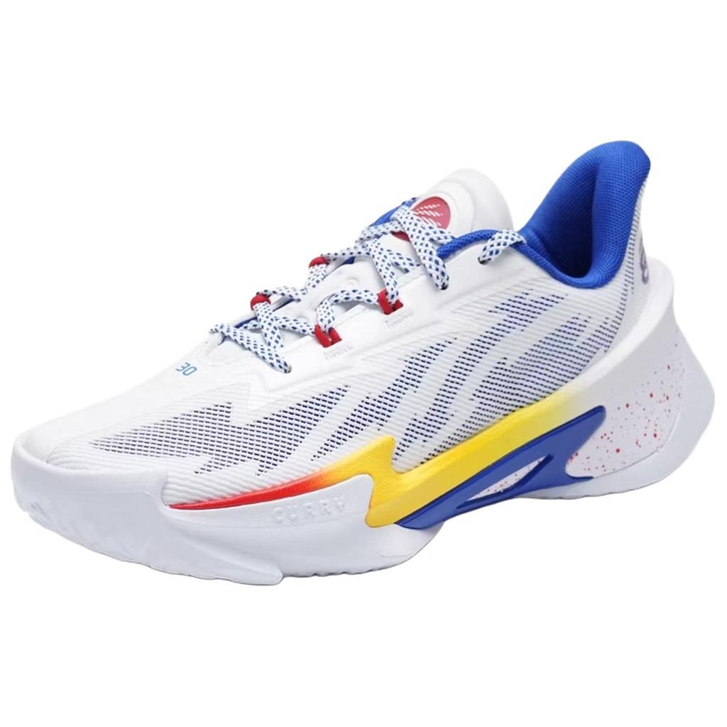 Under Armour Серия Curry 7 Удобная спортивная ткань Прочные Дышащие Низкие Баскетбольные кроссовки Унисекс Кроссовки Белый Синий 3027983-100