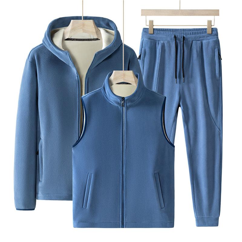 Комплект из трех предметов: зимняя австралийская флисовая толстовка с капюшоном, мужской кардиган, флисовая куртка, спортивные штаны с толстым флисом, размер Plus Extra Large