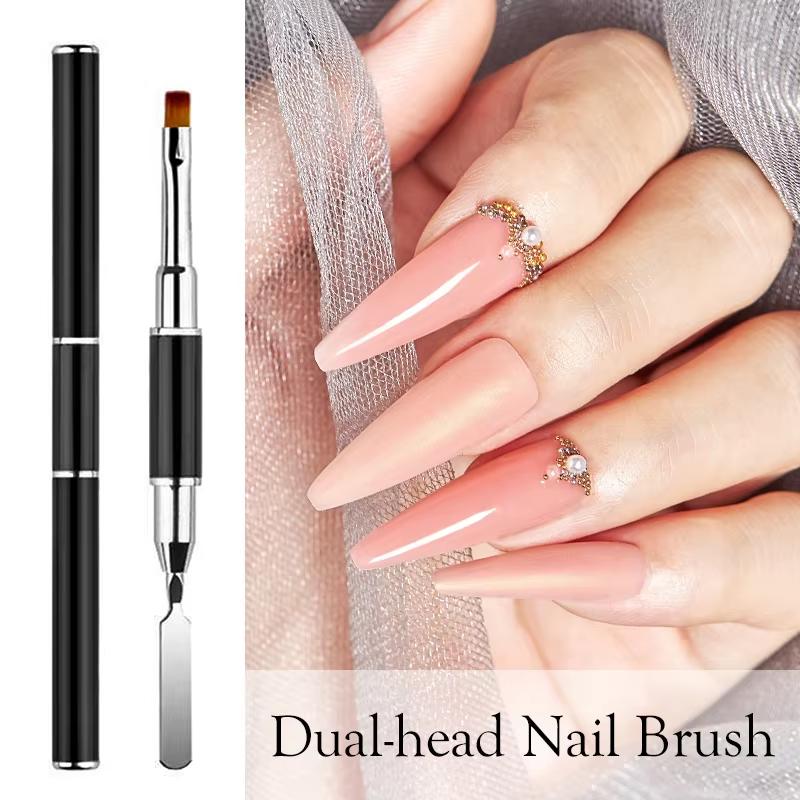 Кисть для геля LINMANDA из нержавеющей стали, двусторонняя, кисти для нейл-арта 2 в 1, плоская кисть для геля, инструмент для нанесения и моделирования геля