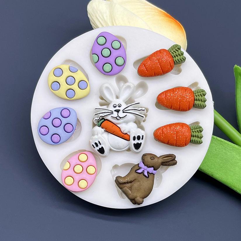 Easter Bunny Eggs Basket Carrot Silicone Sugarcraft Mold Chocolate Cupcake Baking Fondant Cake Decorating Tools