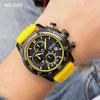 Fashion Watches for Men Military Sport Chronograph Quartz Wristwatch with Yellow Silicone Strap Luminous Hands Date Analog Watch