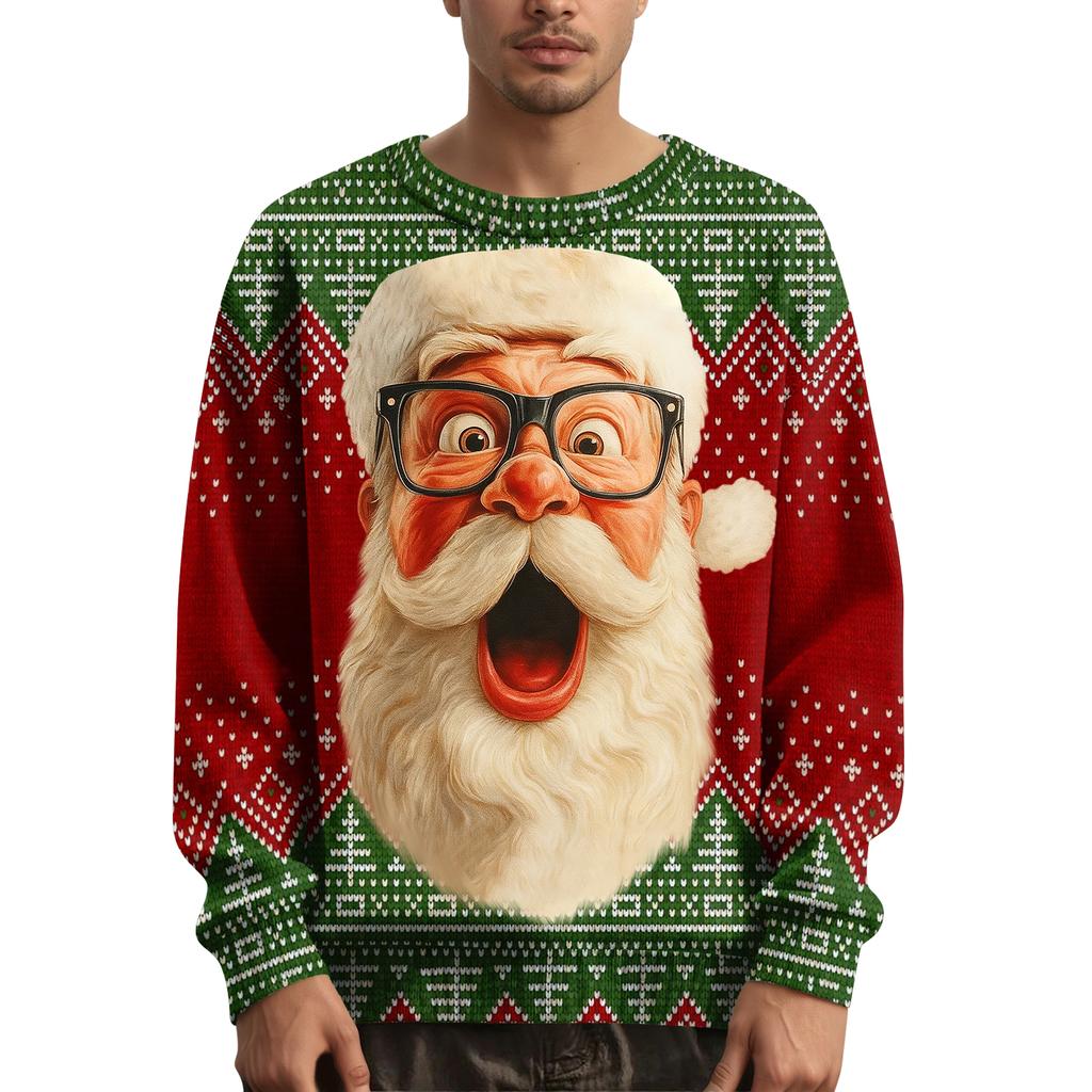 Мужской рождественский свитер с принтованным воротником