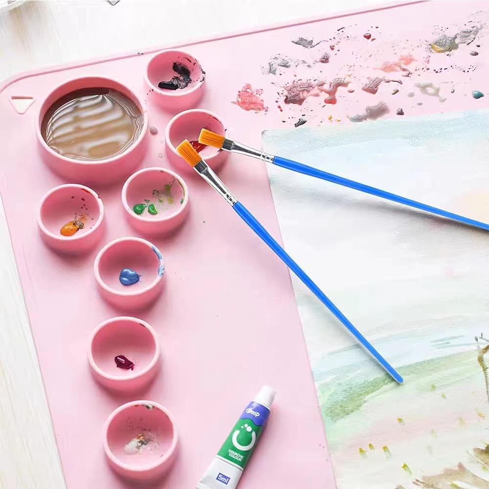 Kid Color Craft Educational Silicone Drawing Mat Washable Easy Clean Non-sticky Graffiti Reuse Pad Non Slip Painting Palette Cup