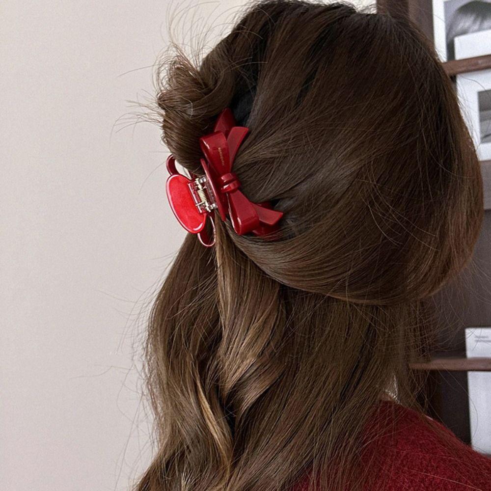 Bownot Red Hair Clip Acetate Bownot Grab Clip Creative Acetic Acid Bow Hair Claw  Female
