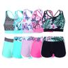 2Pcs Kids Girls Printed Swimsuit Outfit U Neck Strappy Back Crop Top with Boyshorts Shorts Bottoms Set Swimsuit for Beach Pool Swimming Bathing Suit