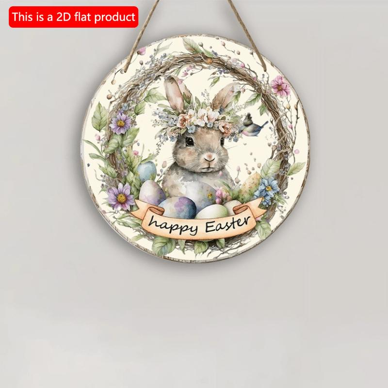 2d Плоский 20*20см, Пасхальное украшение, Счастливой Пасхи, Деревянное круглое настенное украшение, Мультяшный кролик пасхальное яйцо приветственный номер дома для дома, кухни