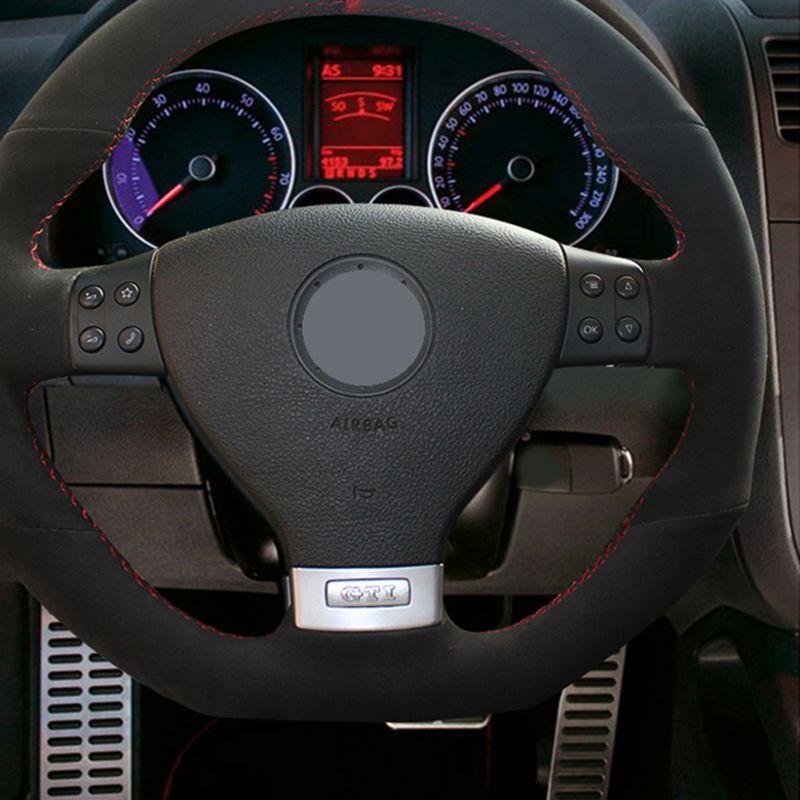 Сшитый вручную мягкий черный замшевый чехол на руль автомобиля для Volkswagen VW Golf GTI 5 V R32 Scirocco Tiguan Passat Variant