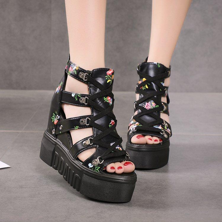 High-Heeled Sandals Women'S Summer New Style Platform Hollowed Out Fish Mouth Sandals