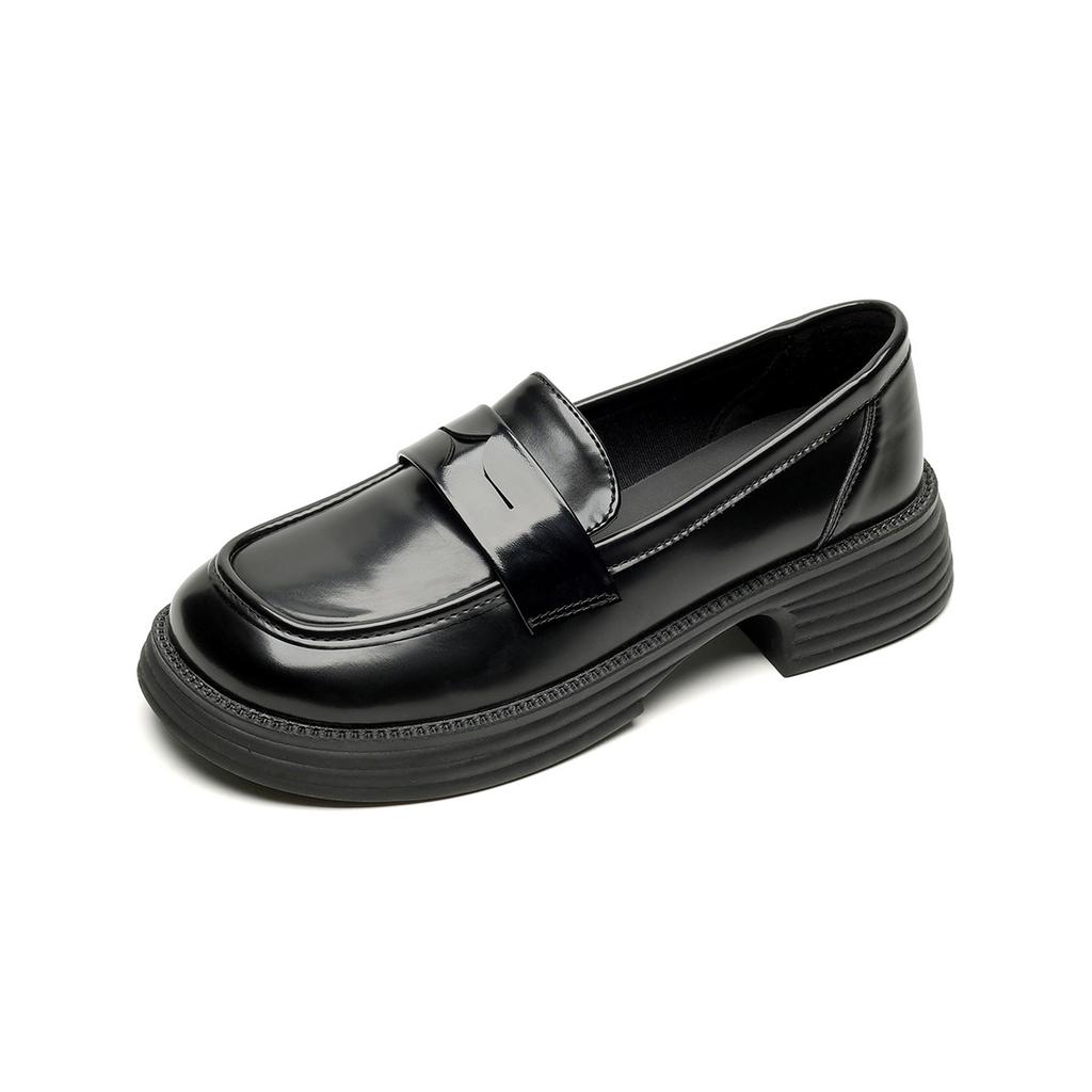 Thick-soled Women's Retro Spring One-footed Black Small Leather Shoes Soft-soled Single Shoes Women