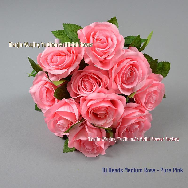 10-Head French Rose Bouquet: Wedding & Home Decor Flowers