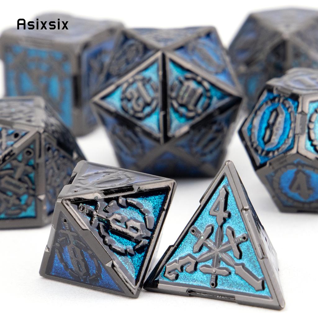 7 шт. синие, серебряные двойные мечи, металлические кубики, набор одноцветных многогранных кубиков, подходящий для ролевой игры, настольной игры Pathfinder