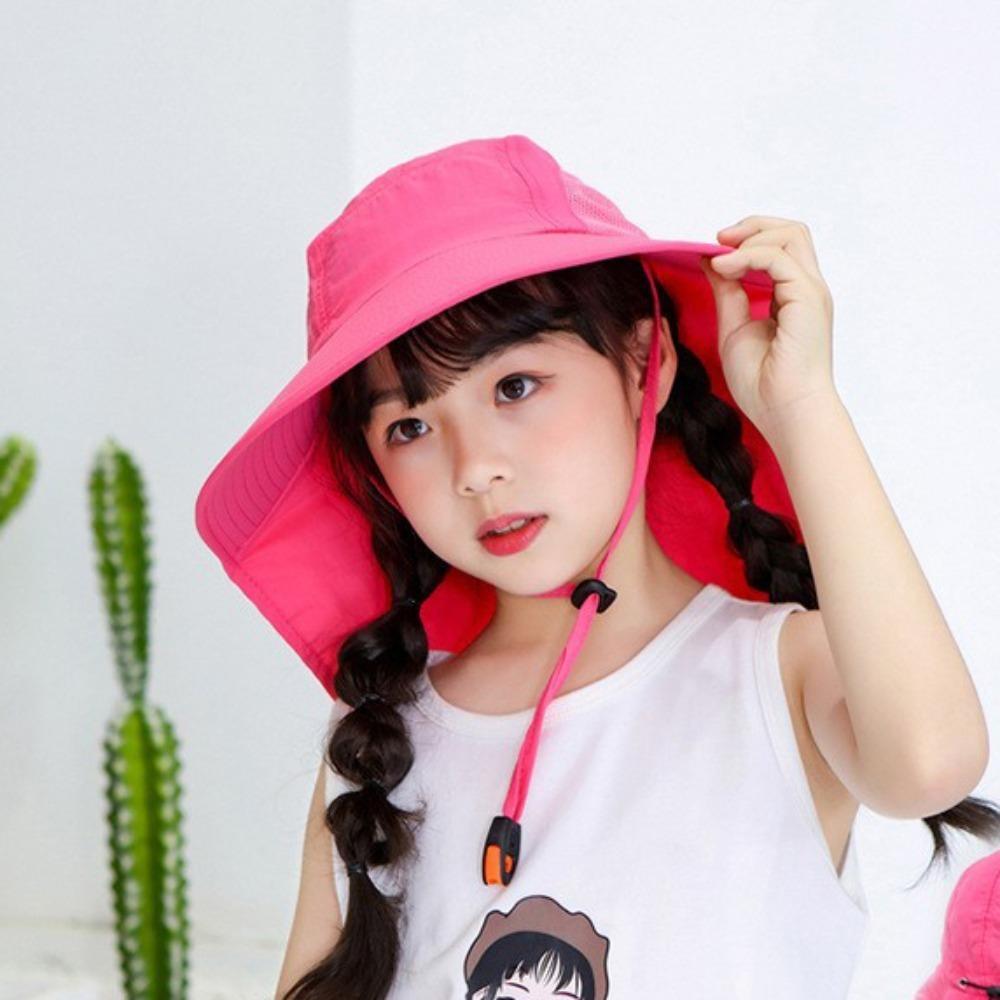 Fashion Kids Sun Hat UV Protection Broad Brim Bucket Hat Casual Summer Cap with Whistle  Summer