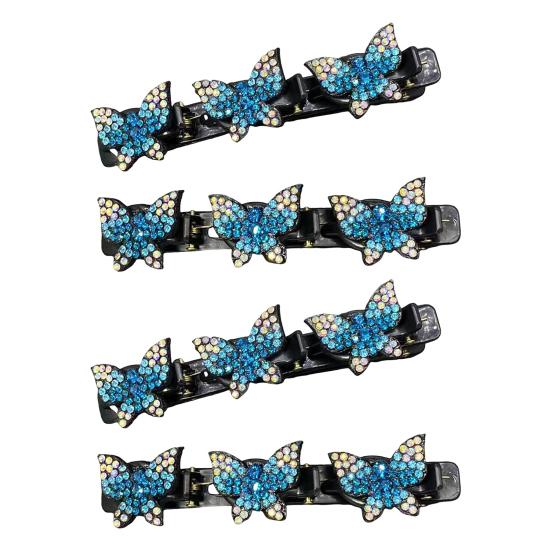 4 шт. заколки для волос в виде бабочек со стразами, для задней части головы, для плетения, зажим для волос, двухслойные заколки, женские, для девочек, аксессуары для волос, подарок на день рождения, на Рождество