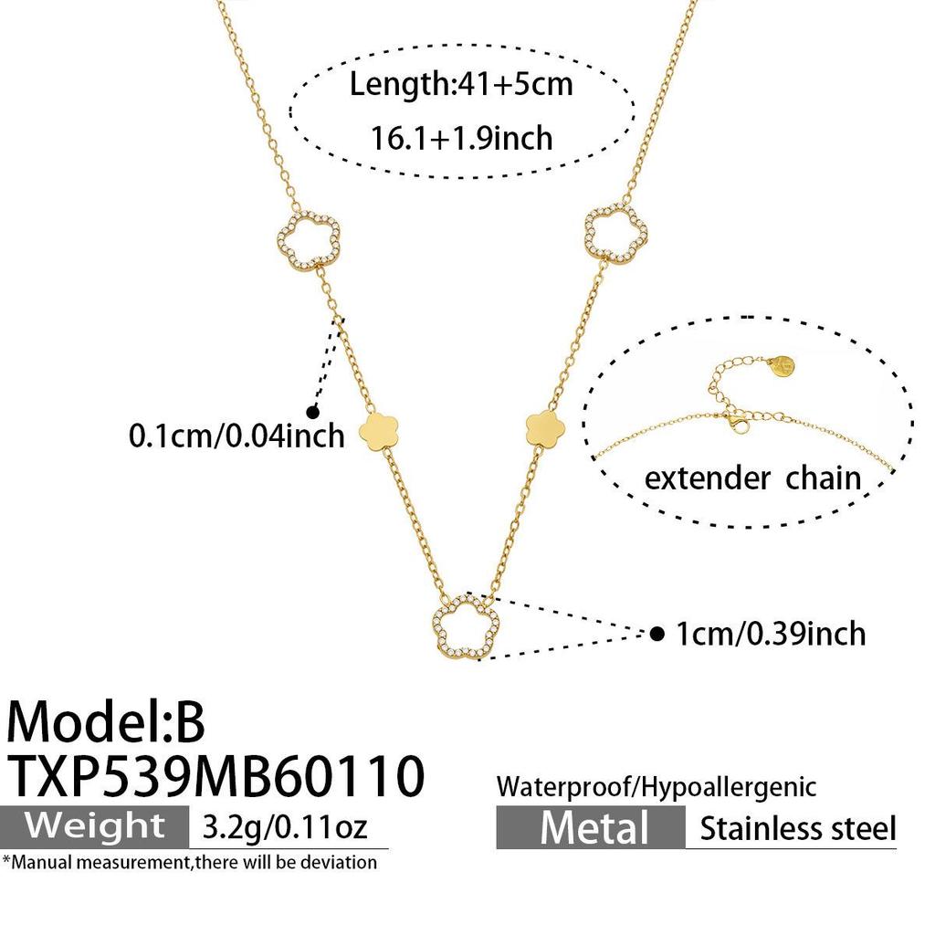 Набор из ожерелья и браслета с цветами из циркония, покрытый 18-каратным золотом, на основе нержавеющей стали, с бусинами из натуральных камней - Украшения в стиле легкой роскоши.