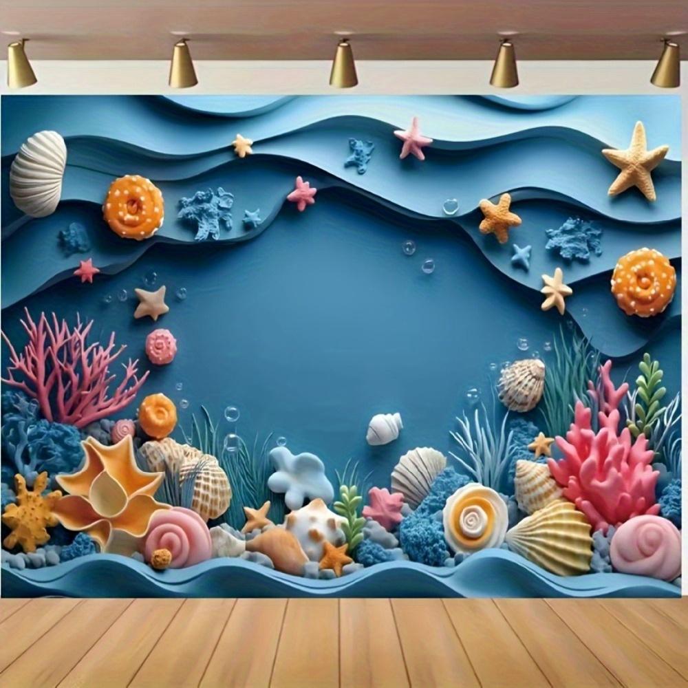 1pc blue ocean-themed birthday background coral shell starfish design decoration birthday party background banner