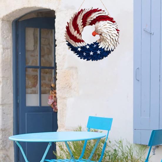 Independence Day Patriotic Eagle Wooden Plaque Red White Blue Bird Indoor Outdoor Front Door