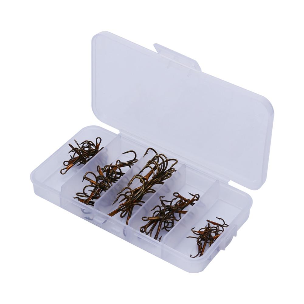 50PCS High Carbon Steel Treble Hook Set Round Bend Three Anchor Hook  Saltwater Environments
