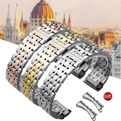Твердый ремешок из нержавеющей стали 12/14/16/18/19/20/21/22 мм, пряжка-бабочка, полированная для мужчин и женщин, металлический сменный ремешок для часов с 7 указателями