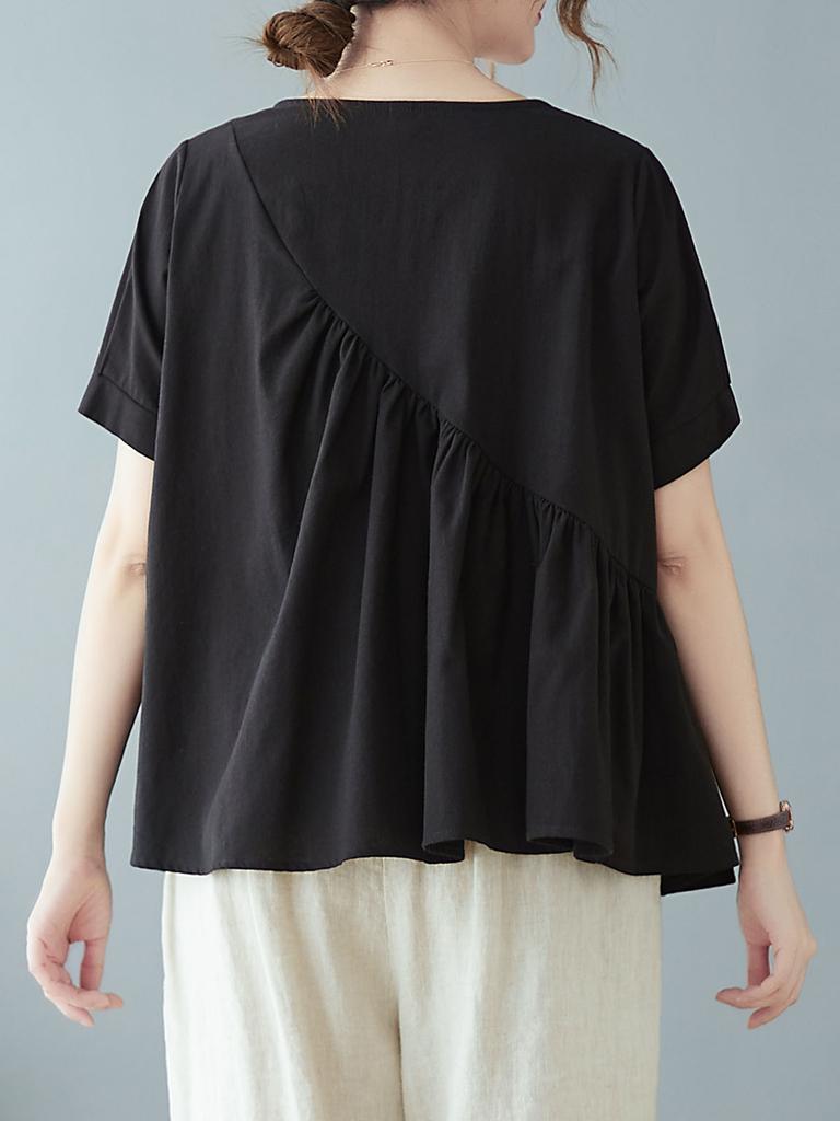 Women Loose Blouse Short Sleeved Flared Vintage Holiday T-Shirts