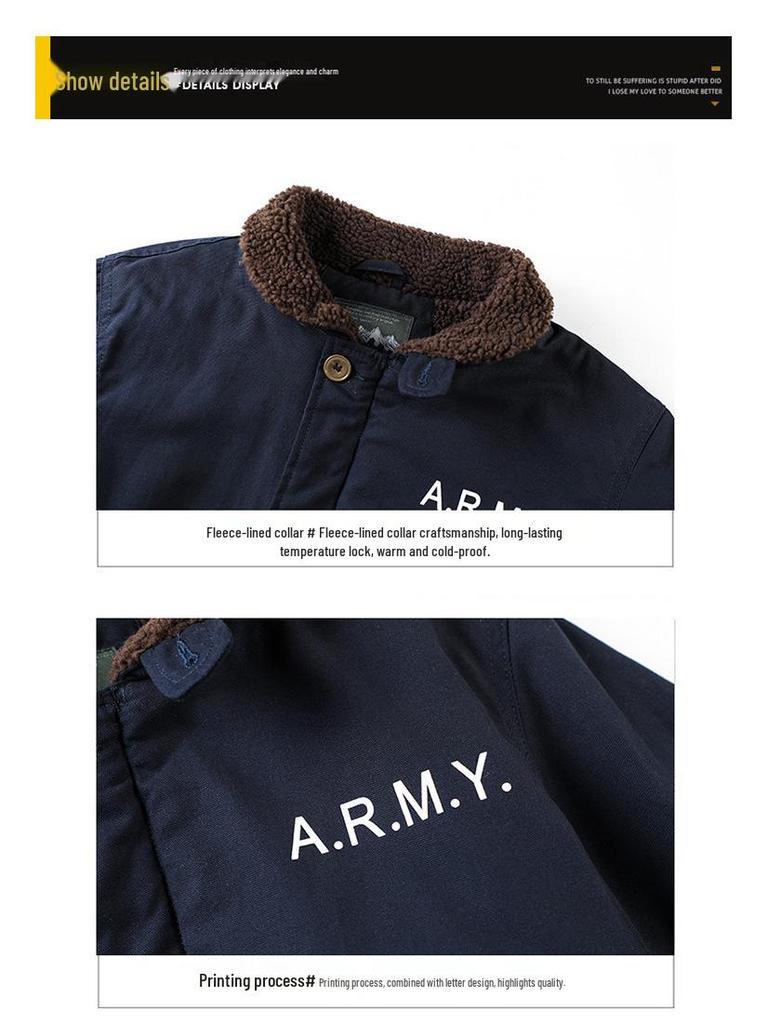 Navy N1 Deck Jacket - Retro Military Lambswool Coat for Autumn/Winter, Thickened with Velvet Flight Cotton.