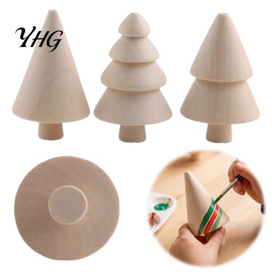 Blank Wood Shapes for Painting DIY Unfinished Wooden Christmas Tree Craft Kit, Figurines Desktop Tabletop Decor Kids Painting, Hand?Painted