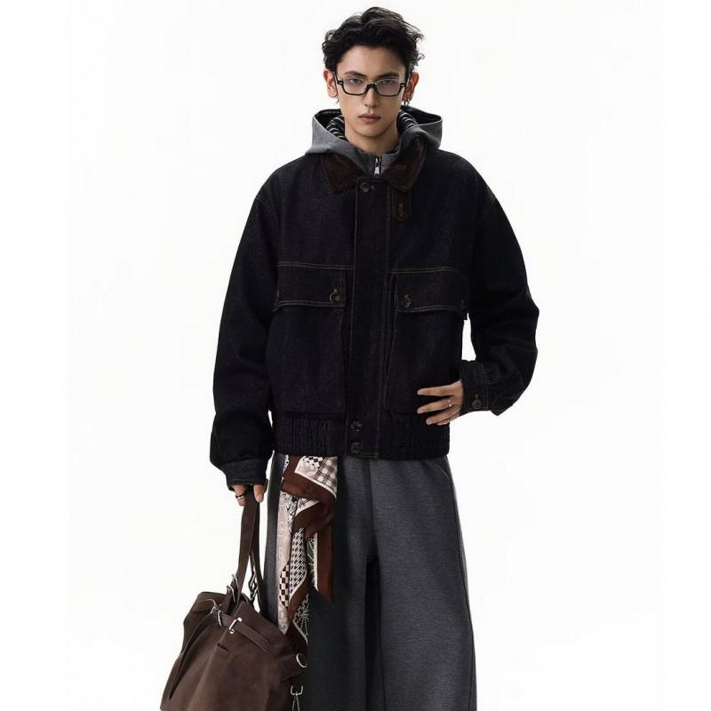 Mens Oversized Washed Denim Jacket Casual Workwear Style Fall 2026 Loose Fit Black