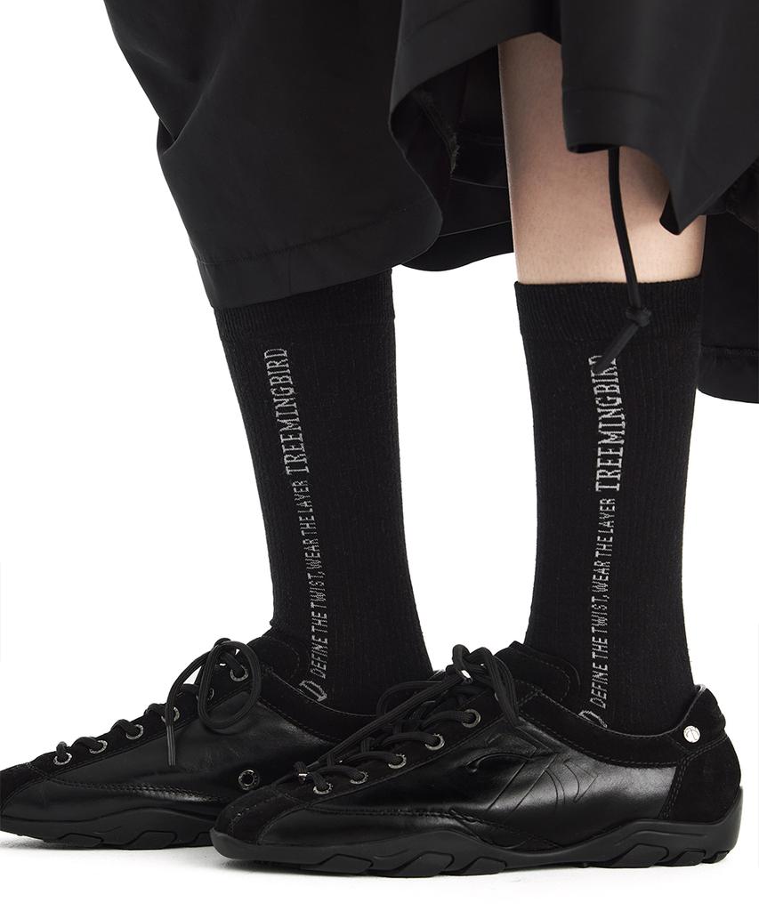 Treemingbird Flat Cowhide Leather Sneakers [ Black ]