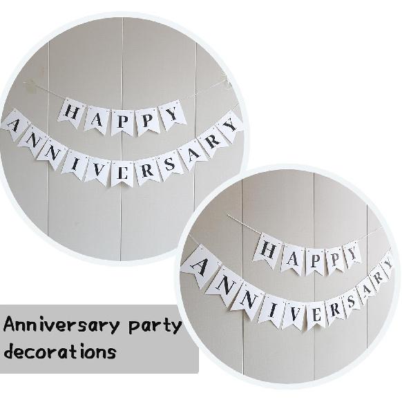White Happy Anniversary Banner, Perfect for Anniversaries, Birthdays, and Baby Showers