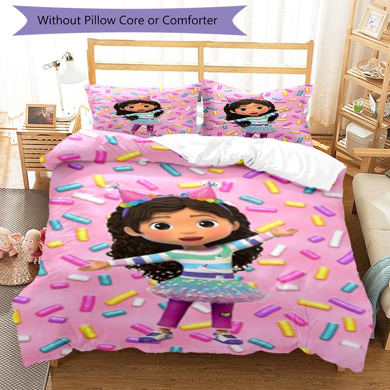 3pcs Gabby’s Dollhouse Bedding Set Duvet Cover Closure Includes 1 Duvet Cover & 2 Pillowcases, Soft and Comfortable for All Seasons.