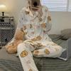 Leopard Print Two Piece Set Pajamas Women Vintage Classic Basic Autumn Turn Down Button Up Long-sleeved Home Clothes Outer Wear Suit