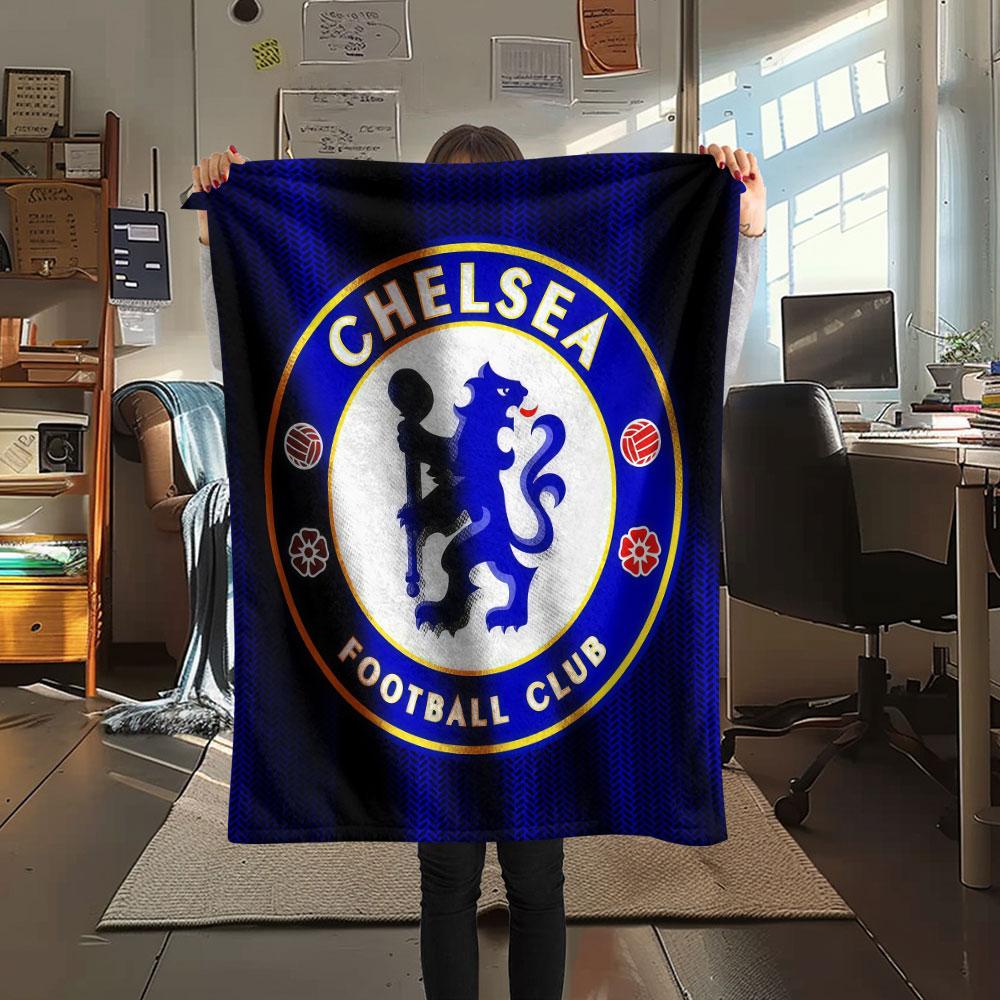 Chelsea Printed Flannel Blanket, soft throw for bedroom sofa, washable,soccer fan merchandise, great gift.
