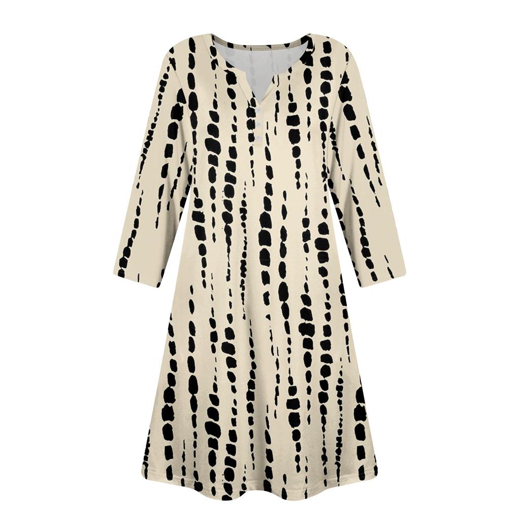 Женское летнее платье, свободное платье с V-образным вырезом, рукавом три четверти и карманами