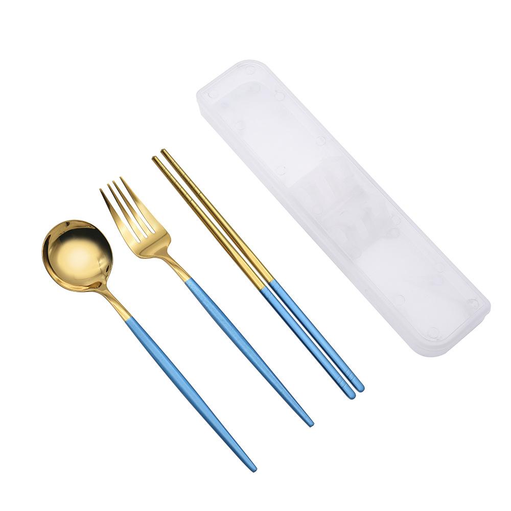 3 Pcs Spoon Fork Chopsticks Set With Storage Box Stainless Steel Coffee Snacks Fruit Dessert Fork Spoon Kitchen Teaspoon Set